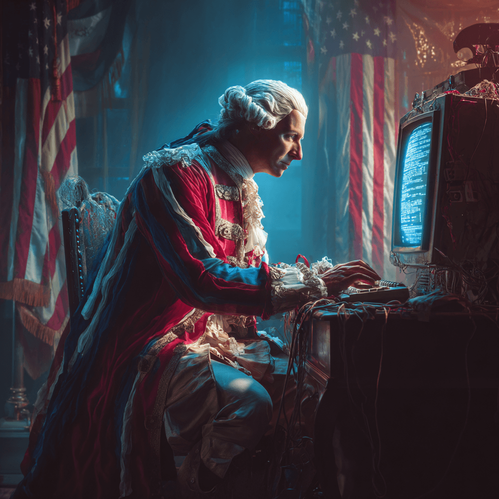 George Washington at a computer